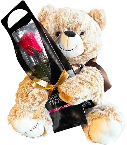 Amazon｜プリザーブドフラワー プリザードフラワー クマさんと一輪の